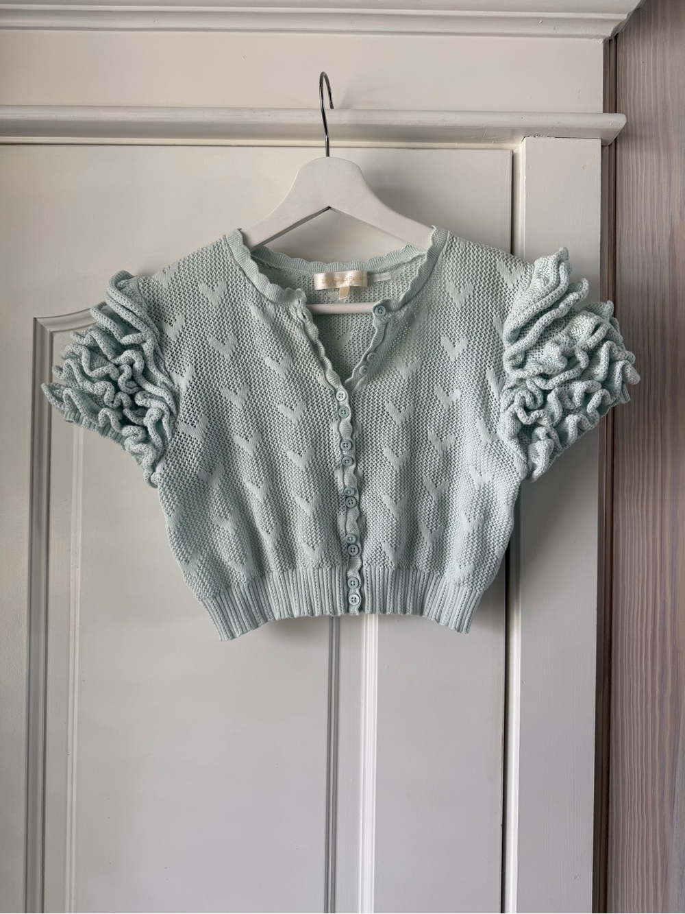 LoveShackFancy Preilla Cardigan in Mint Frost